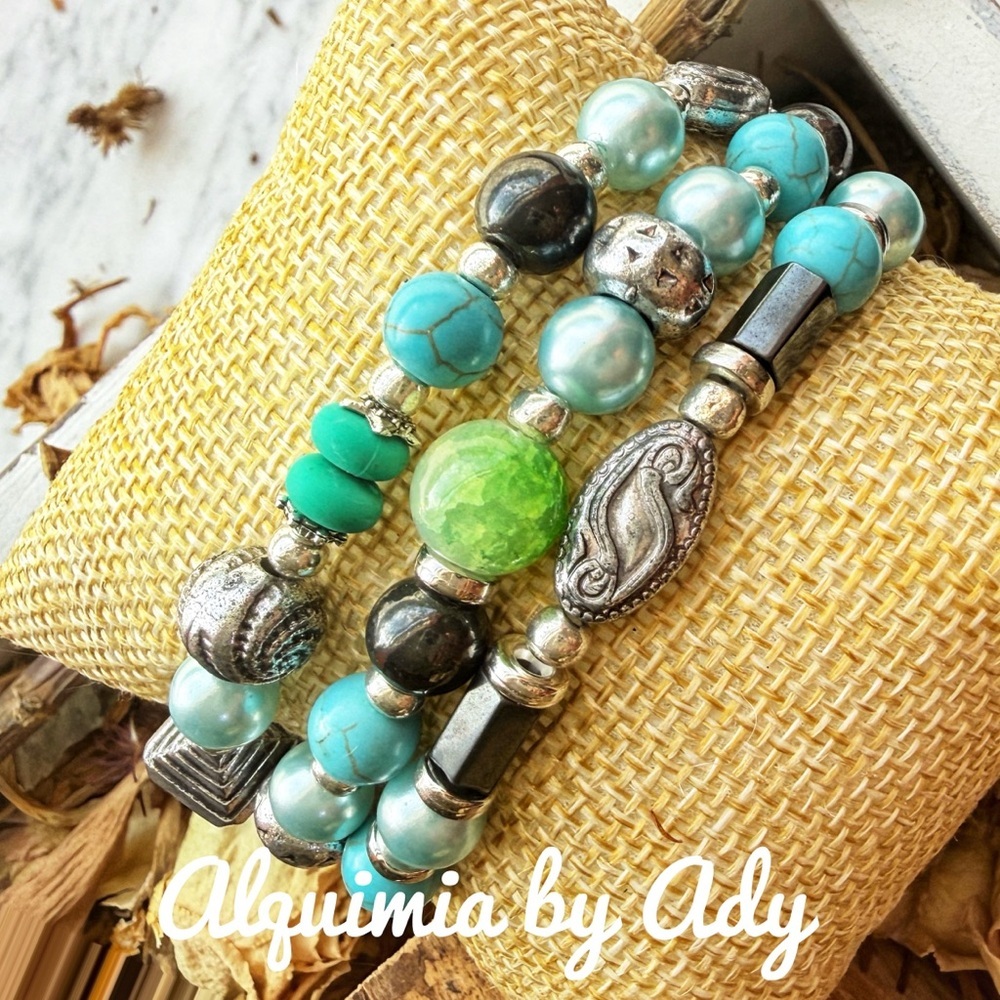 Alquimia Turquoise, Silver, And Green Quartz Bracelet Collection